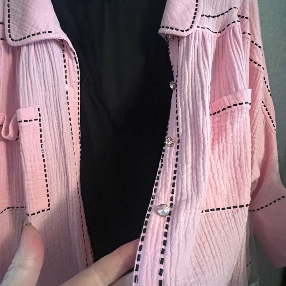 Chic Pink Blazer with Black Accents